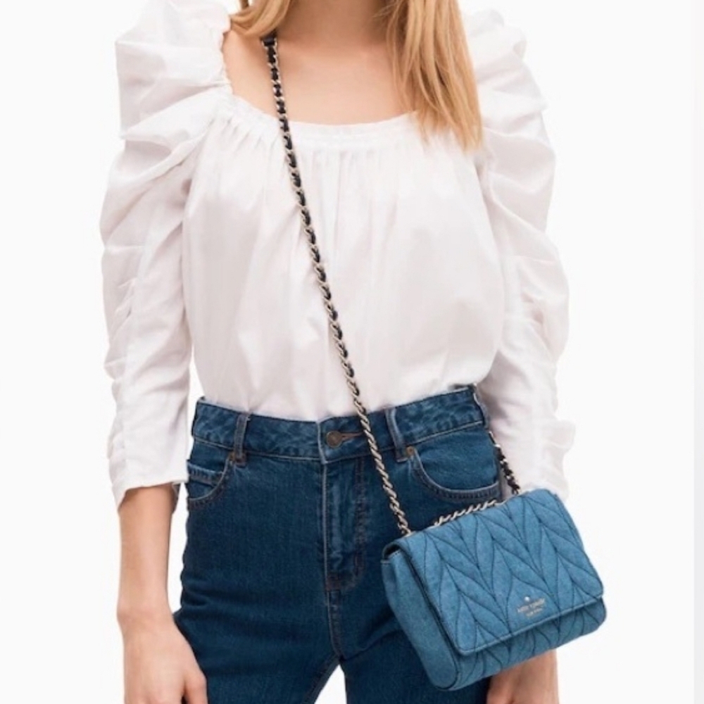 Kate Spade Briar Lane Denim quilted mini Emelyn shoulder/crossbody bag